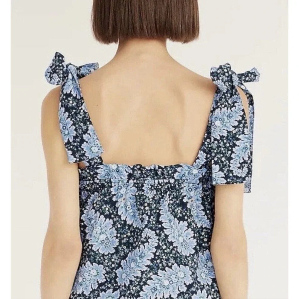 J.Crew Collection Tie Shoulder Top S Floral Paisley Preppy Romantic Coquette NWT